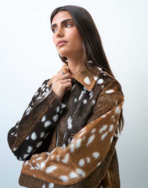Noisy May - chaqueta racer de pelo sintético con estampado de ciervo - view 1