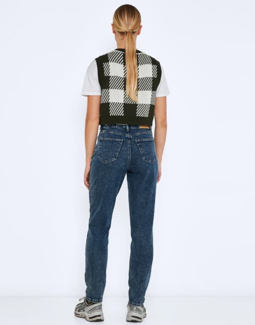 Noisy May check knitted vest in khaki & cream, 4 of 4