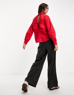 Noisy May shirt with back cutout in red - ASOS Price Checker