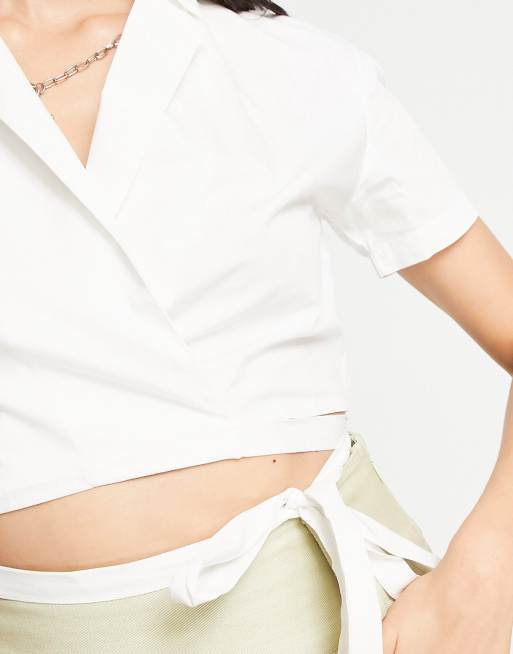 Noisy May - Chemise courte avec liens à la taille - Blanc, 3 de 4