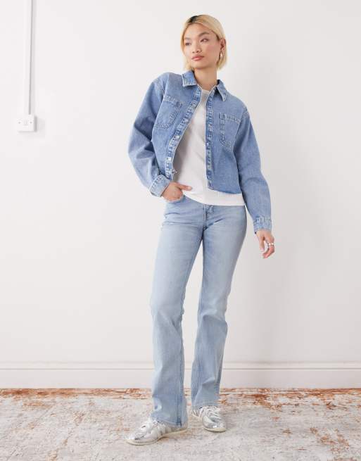 Noisy May - Chemise en jean coupe carrée à ourlet brut - Bleu clair délavé, 2 de 4