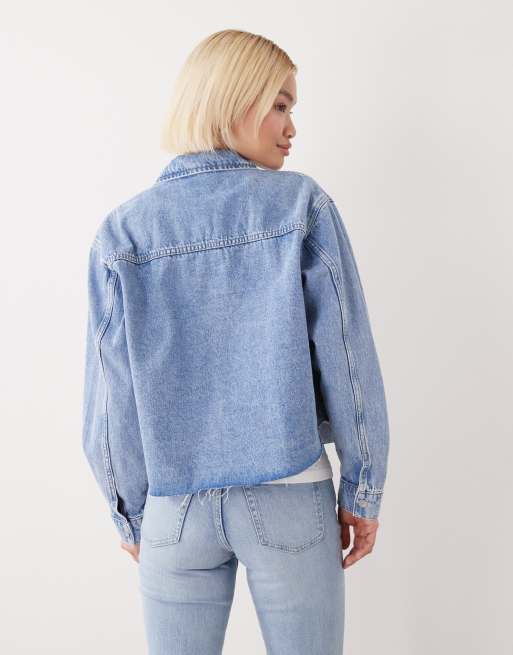 Noisy May - Chemise en jean coupe carrée à ourlet brut - Bleu clair délavé, 3 de 4