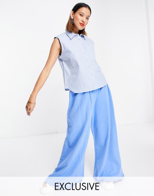 Noisy May - Chemise sans manches à épaulettes - Rayures bleues et blanches - Exclusivité