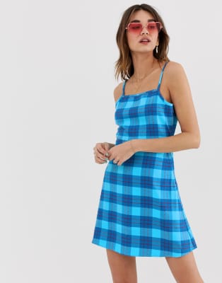 blue plaid mini dress