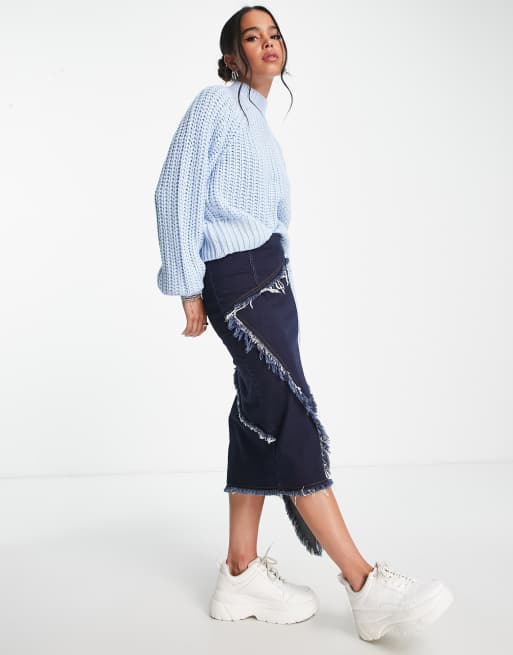 Noisy May chunky knit high neck sweater in blue, 3 of 4