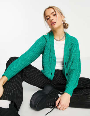 Noisy May chunky ribbed cardigan in green