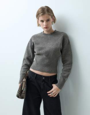 Noisy May Cinch Waist Knitted Sweater In Gray