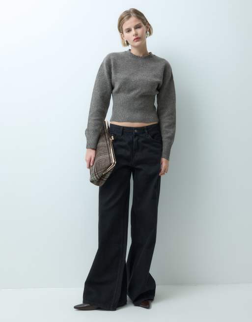 Noisy May cinch waist knitted sweater in brown, 2 of 5