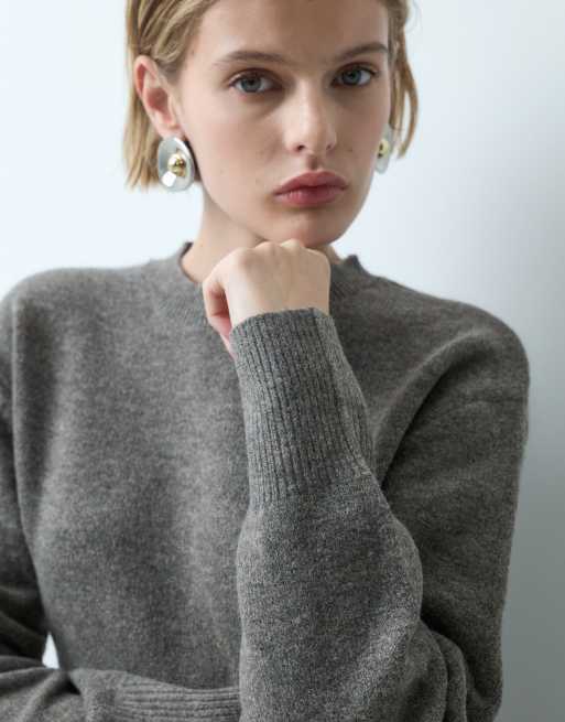 Noisy May cinch waist knitted sweater in brown, 4 of 5