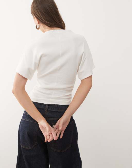Noisy May cinch waist t-shirt in white, 4 of 4