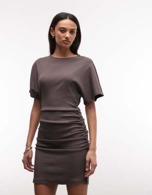 Noisy May Cinch Waist T-shirt Mini Dress In Brown