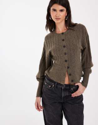 Noisy May Cinched Cardigan In Brown