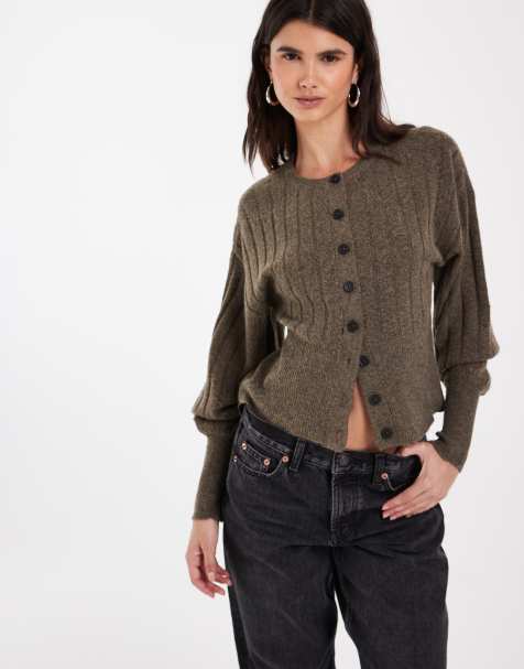 Noisy May cinched cardigan in brown - view 1