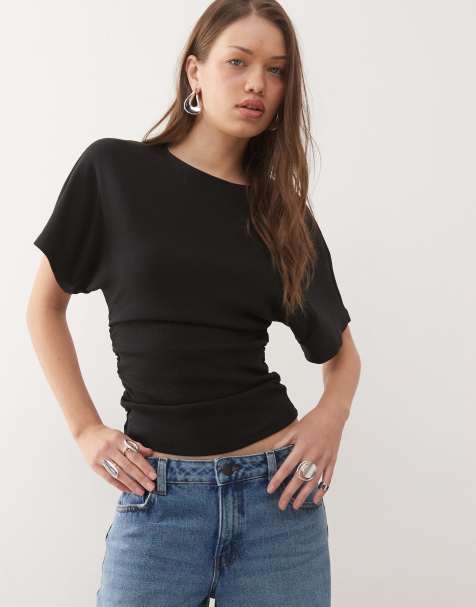 Noisy May cinched waist t-shirt in black - view 1