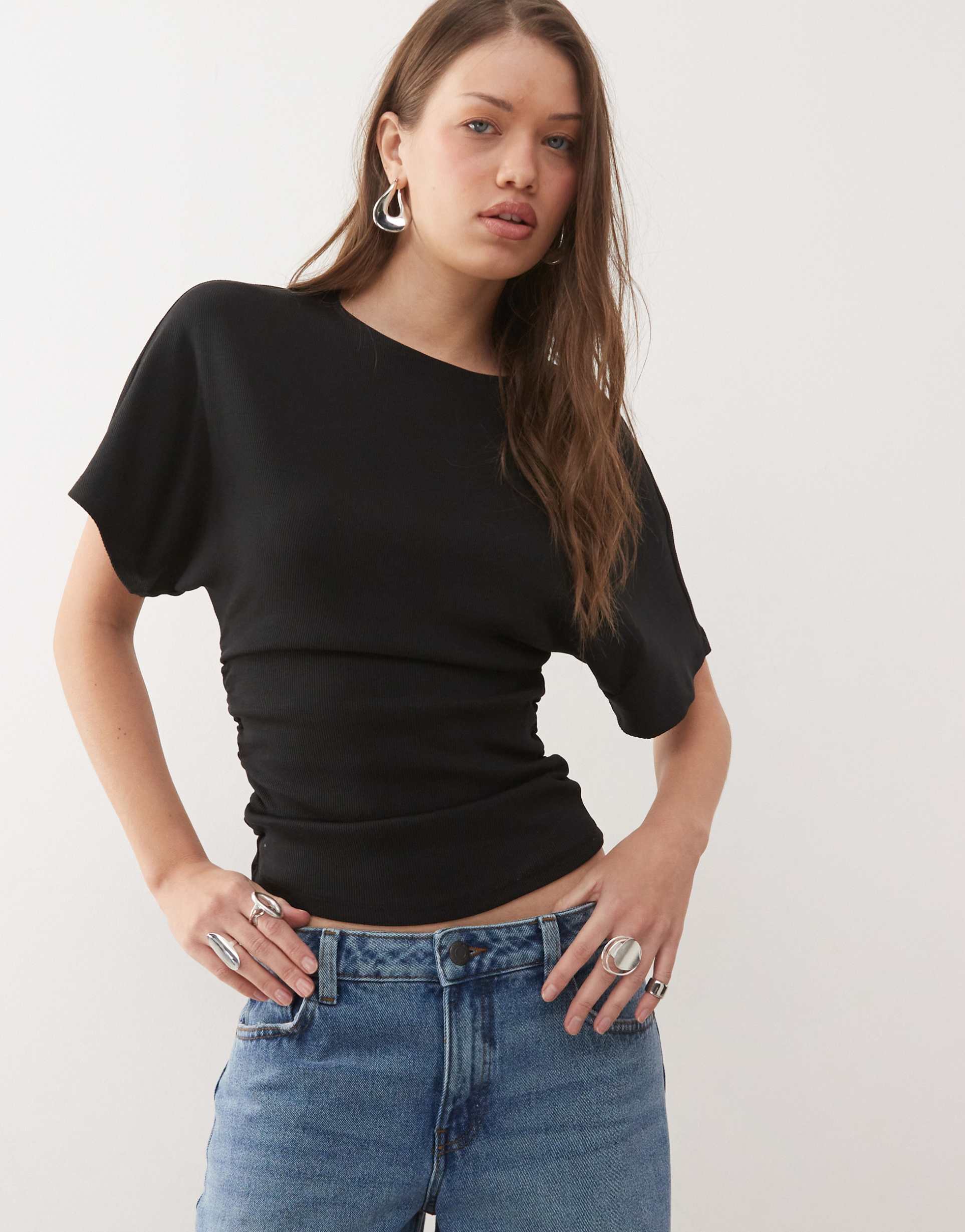 noisy may cinched waist t-shirt in black