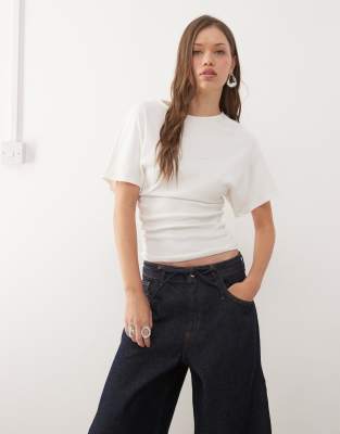 Noisy May Cinched Waist T-shirt In White