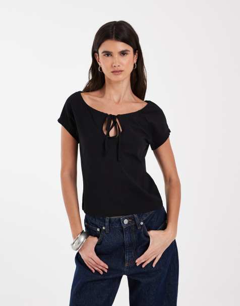 Noisy May collar detail top in black - view 1
