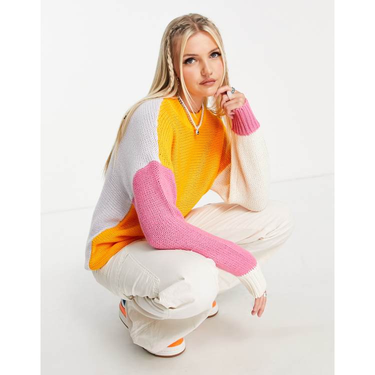 Orange color block sweater hotsell