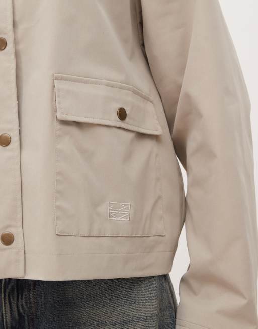 Noisy May contrast collar lightweight barn jacket in stone, 3 of 4