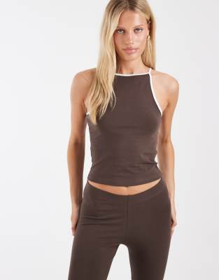 Noisy May contrast trim top co-ord in chocolate brown
