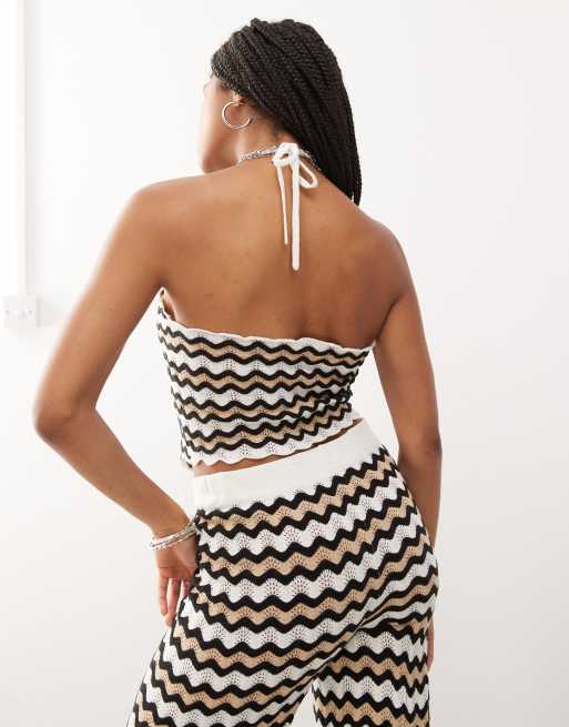 Noisy May - Coordinato nero e beige a onde con top all'uncinetto e pantaloni