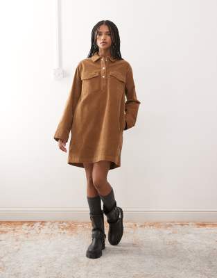 Noisy May corduroy mini dress in warm brown