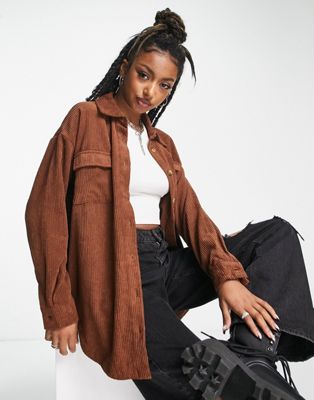 Noisy May cord oversized shacket in brown