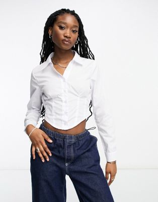 Noisy May corset style shirt in white