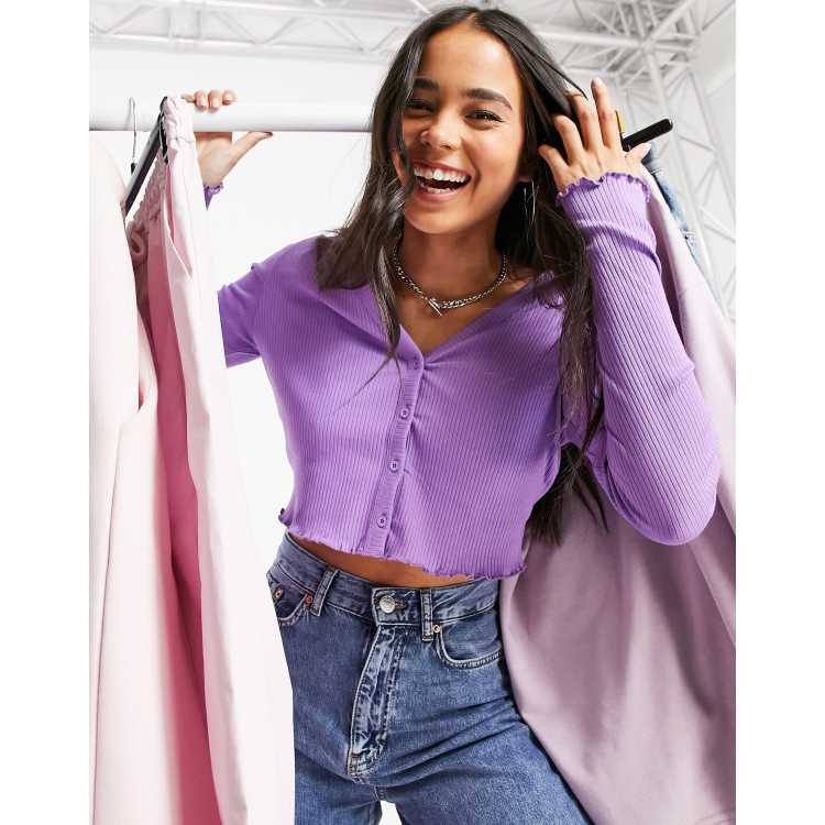 Noisy May cotton cropped button up cardigan in purple PURPLE ASOS