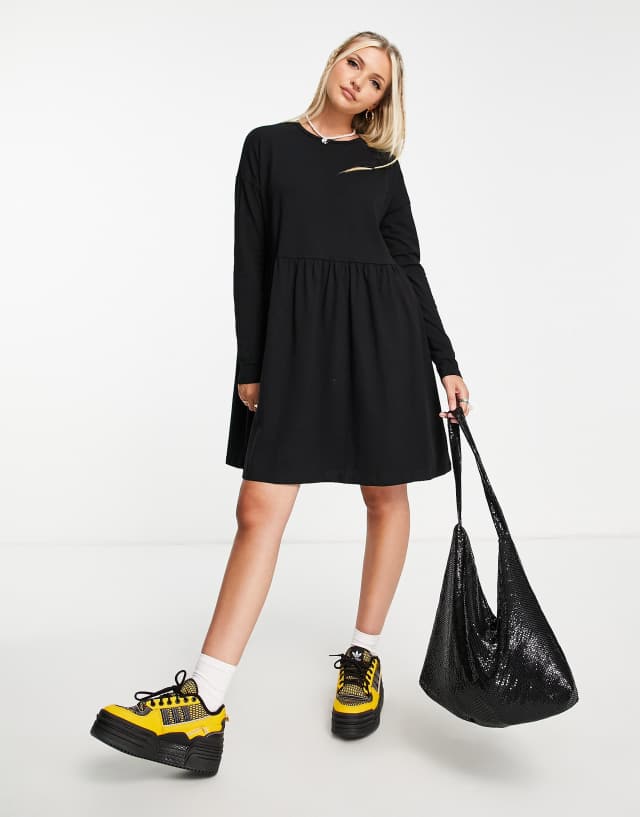 Noisy May cotton mini smock dress in black