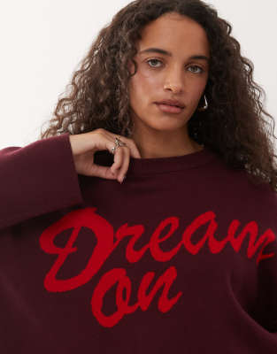 Noisy May Crew Neck Boxy Knit Sweater In Red
