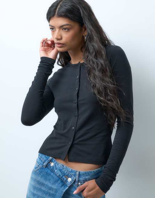 Noisy May crew neck fitted cardigan in black, 4 of 4