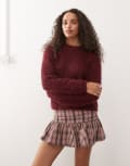 [Noisy May] Noisy May crew neck fluffy knit jumper in burgundy-Red M Windsor wine