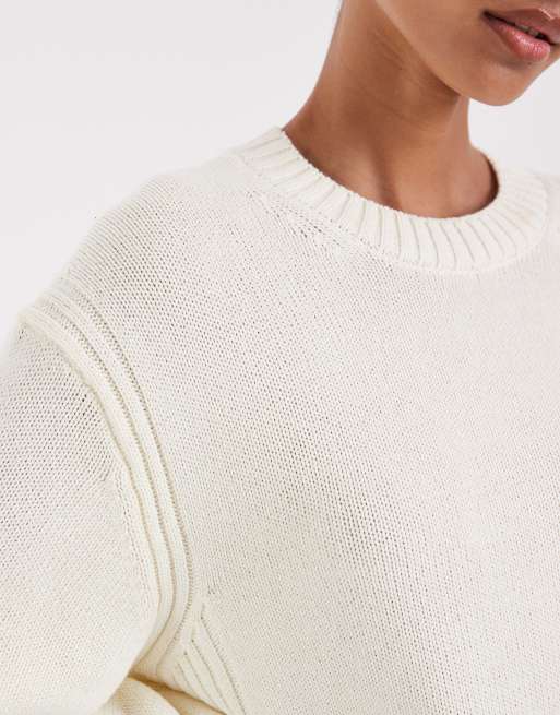 Noisy May crew neck knit jumper in cream, 2 of 4