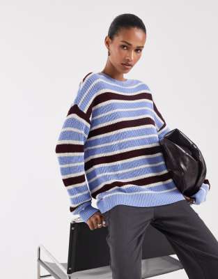 Noisy May Crew Neck Knit Sweater In Blue