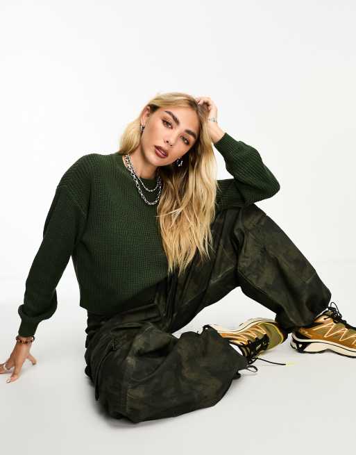 Noisy May crew neck sweater in dark green