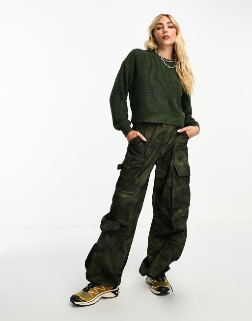Noisy May crew neck sweater in dark green