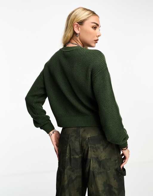 Noisy May crew neck sweater in dark green