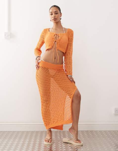 Noisy May crochet detail co-ord in orange - view 1