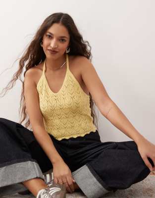 Noisy May crochet halter neck top in yellow