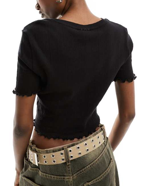 Noisy May - Crop top met babylock-afwerking in zwart, 4 van 4