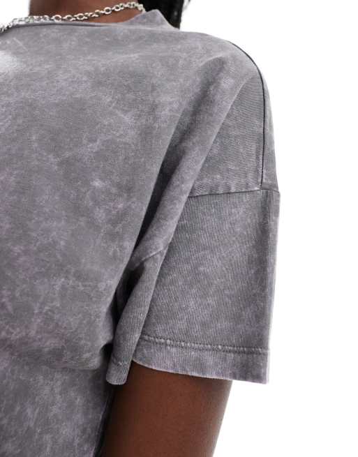 Noisy May - Crop top met rechte pasvorm en acid wash in grijs, 3 van 4