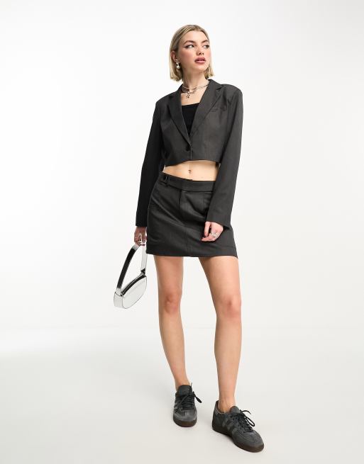Noisy May - Cropped blazer i grå - Del af sæt, 2 af 4