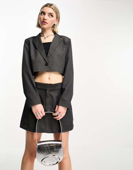 Noisy May - Cropped blazer i grå - Del af sæt, 3 af 4