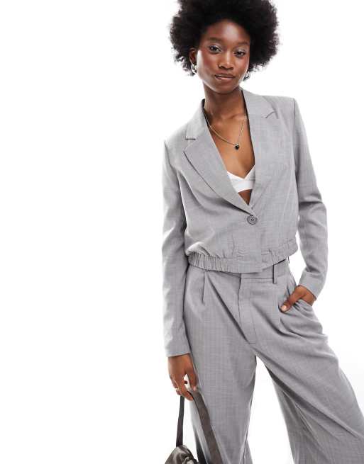 Noisy May cropped blazer with elasticated waist in light grey (part of a set)