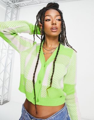 Noisy May cropped cardigan in green check