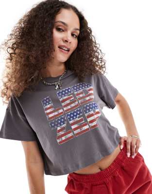 cropped Led Zepplin top in gray