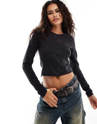 Noisy May Noisy May cropped long sleeve top in washed grey