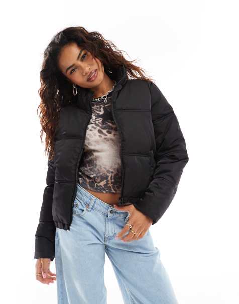 Noisy May cropped puffer jacket in black - view 1