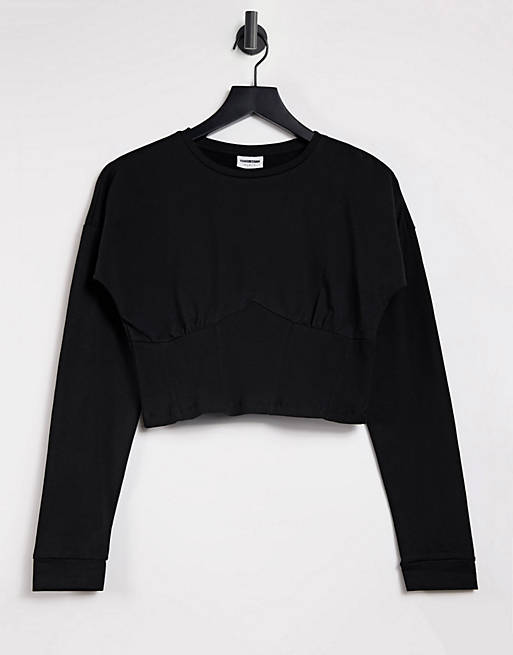 Noisy May cropped seam detail t-shirt in black